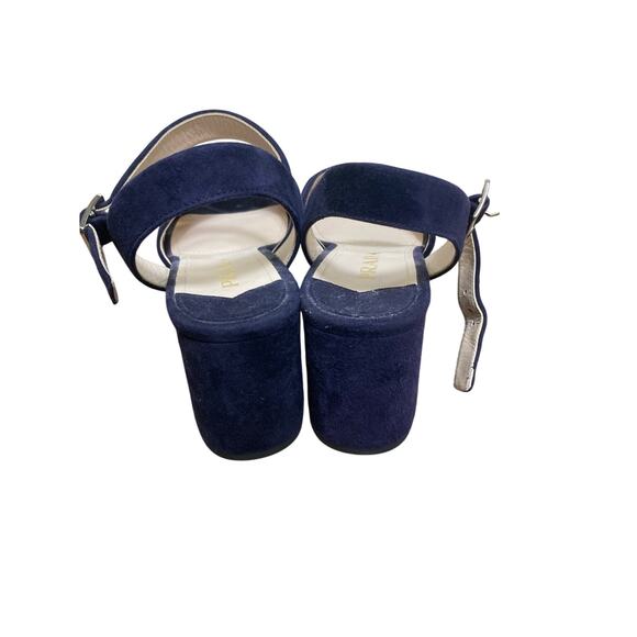 NWOB Prada Navy Blue Velvet Platform Sandel with 3" Chunky Heel Sz 38 - Picture 2 of 4
